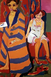Painter Prints: Self Portrait with a Model, 1907. Artist: Ernst Kirchner