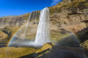 Seljalandsfoss waterfall and rainbow, Iceland