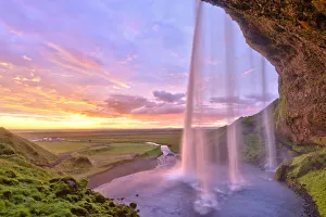 Rock Face Gallery: Seljalandsfoss waterfall at sunset, Iceland