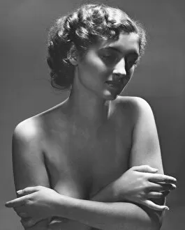 20 25 Years Gallery: Semi naked woman posing in studio, (B&W), portrait