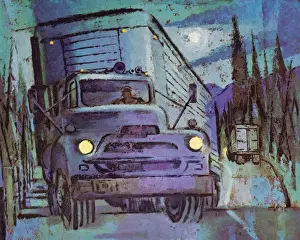 Truck Prints: Semi Truck at Night