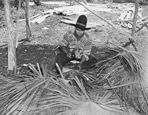 Building Construction Prints: Seminole Indian Working With Palm Fronds