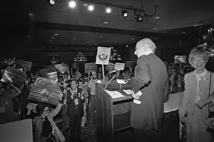 Senator Alan Cranston at Podium for Joyous Supporters