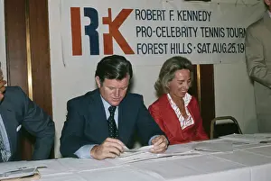 Huty30629 Prints: Senator Edward M. Kennedy Smiling at Sister-in-law Ethel Kennedy During Press Conference
