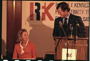 Senator Edward M. Kennedy Smiling at Sister-in-law Ethel Kennedy During Press Conference