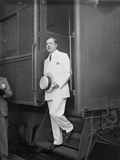 Senator Huey P. Long on Train Steps