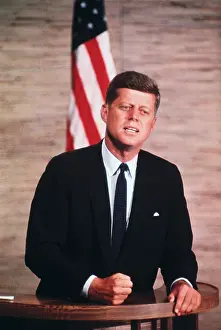 Senator John F. Kennedy Speaking at Podium