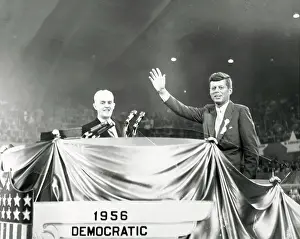 Senator John F Kennedy Waving to Crowd