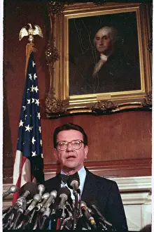 Senator Paul Simon Speaking at Microphones