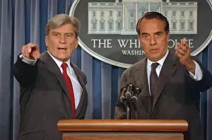 Warner Prints: Senators Bob Dole(R-Kansas) and John Warner (R-Va) Answer Questions During a Press Conference