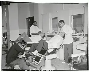 William E Prints: Senators Getting a Shave in Barber Shop