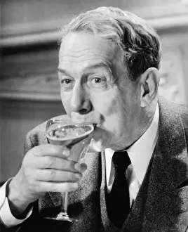 Cocktail Prints: Senior drinking from glass (B&W)