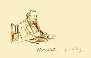 Senior Victorian man eating cold roast beef with mustard