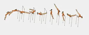 Teenagers Prints: Sequence of illustration of female gymnast competing on horizontal bars