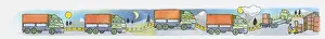 Delivering Prints: Sequence of illustrations of delivery truck travelling on roads during day