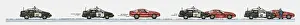 Unrecognisable Person Prints: Sequence of illustrations of police car in pursuing and catching up with red sports car