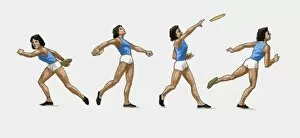 Images Dated 11th December 2009: Sequence of illustrations showing female athlete throwing discus