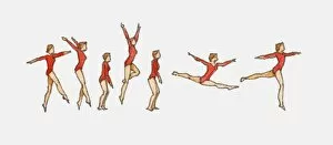 Images Dated 11th December 2009: Sequence of illustrations showing female gymnast competing on floor
