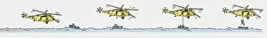 Images Dated 23rd November 2009: Sequence of illustrations showing helicopter rescuing person from sinking boat