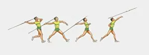 Images Dated 11th December 2009: Sequence of illustrations showing male athlete throwing javelin