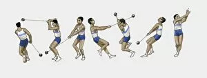 Images Dated 11th December 2009: Sequence of illustrations showing male athlete throwing hammer