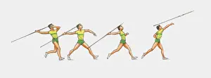 Sequence Prints: Sequence of illustrations showing male athlete throwing javelin