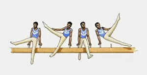 Images Dated 14th December 2009: Sequence of illustrations showing male gymnast competing on pommel horse