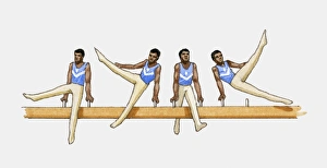 Images Dated 14th December 2009: Sequence of illustrations showing male gymnast competing on pommel horse