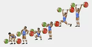 Images Dated 11th December 2009: Sequence of illustrations showing man weightlifting
