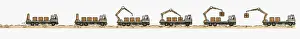 Cargo Container Prints: Sequence of illustrations of unloading crane removing cargo containers from truck