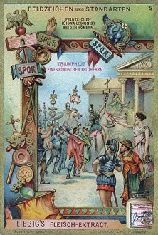 Series Field Signs and Standards, Fledzeichen bei den Roemern, Signa legonis, Triumphal procession of a Roman commander, Rome, Italy, digitally restored reproduction of a collector's picture from c. 1900