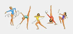 Competition Prints: Series of illustrations showing rhythmic gymnasts using the ribbon
