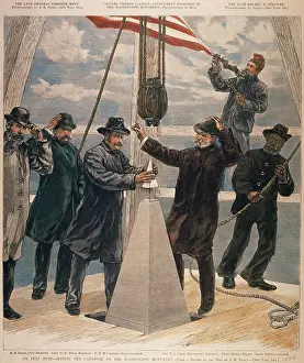 Grabbing Prints: Setting the Capstone of the Washington Monument Magazine Illustraton after Sketch by S