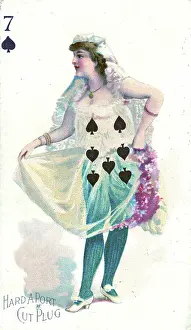 Time Captured: Vintage Art: Seven of Spades Playing Card, Hard A Port Cut Plug Tobacco Card, 1890s