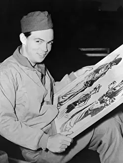 Sgt. William Mauldin Holding Large Picture Frame