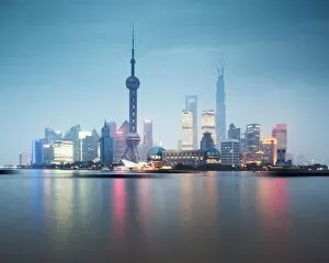 Shanghai modern Pudong business district at dawn