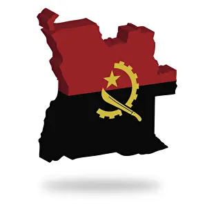 Computer Prints: Shape and national flag of Angola, levitating, 3D computer graphics
