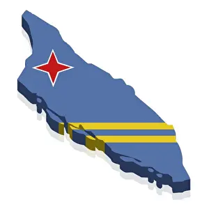 Computer Prints: Shape and national flag of Aruba, 3D computer graphics