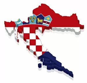 Croatia Collection: Shape and national flag of Croatia, 3D computer graphics