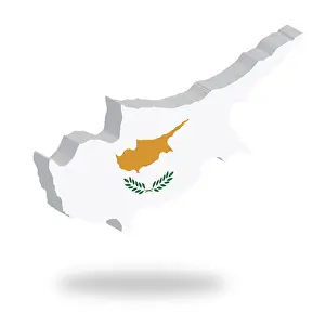 Tridimensional Prints: Shape and national flag of the Republic of Cyprus, levitating, 3D computer graphics