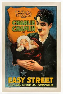 Prints of One-sheet movie poster advertises Easy Street, a silent comedy starring Charlie Chaplin and Edna Purviance, 1917. (Photo by John Kisch Archive/Getty Images) Master of Mime, Icon of Cinema: Chaplin in Prints: One Sheet For Easy Street