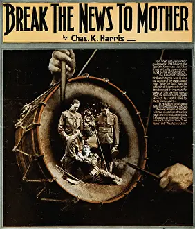 Sheet Music Cover with Portrait in a Drum on Soldier Misfortune
