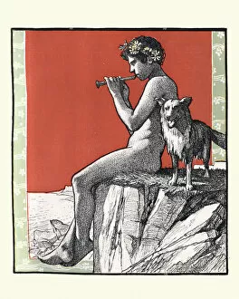 Art Nouveau Gallery: Shepherd boy playing flute with his dog, Art Nouveau, Jugendstil