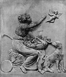 Shepherdess with a Cupid's Nest, Bas-Relief Sculpture by Bertel Thorvaldsen - 19th