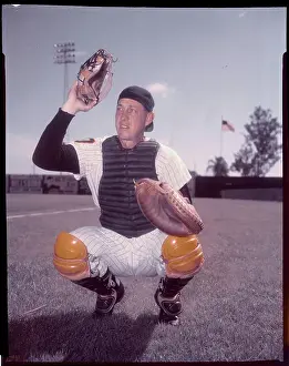 Sherm Lollar Posing in Catcher Equipment