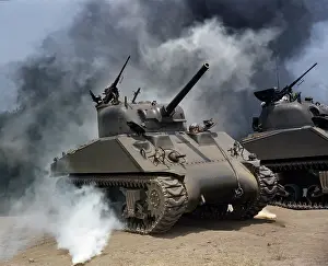 Weaponry Prints: Sherman Tanks In Smoke