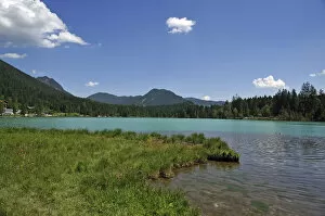 The shimmering green Lake Hintersee, Ramsau bei Berchtesgaden, Berchtesgadener Land District, Upper Bavaria, Bavaria
