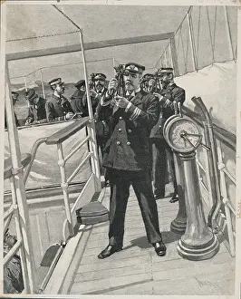 Ship Captain and Officers Using Sea Compasses