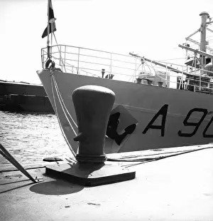 Bollard Prints: Ship in harbour, (B&W)