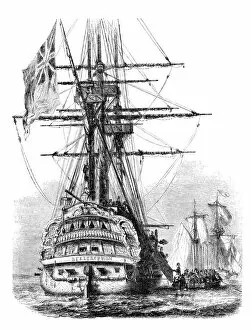 Ship HMS Bellerophon with Napoleon entering 1815